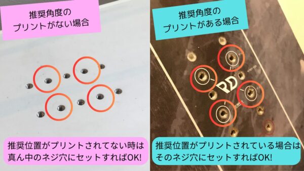 ビンディングを取り付けるネジ穴の位置